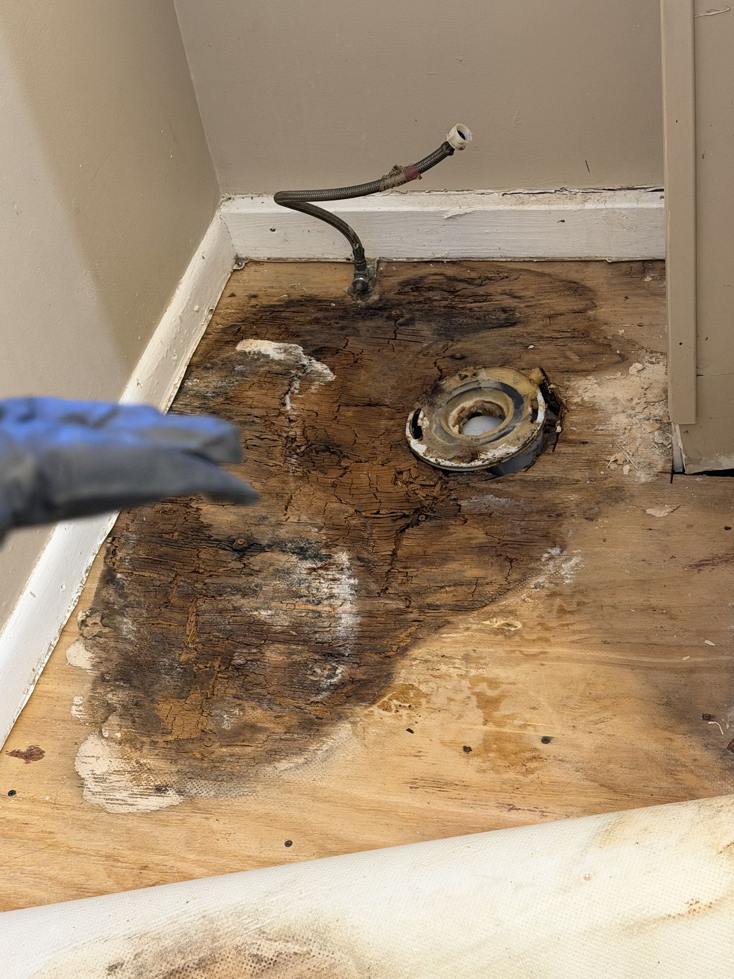 Drain line and plumbing repair inside a commercial cabinet