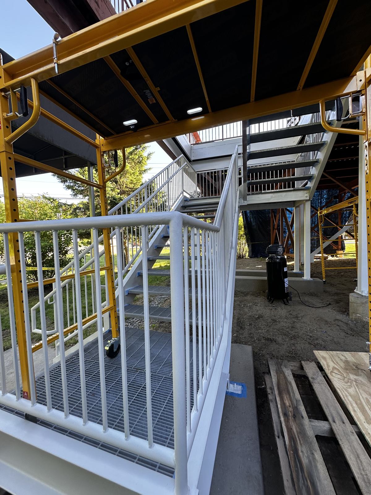 Exterior construction site with staircase